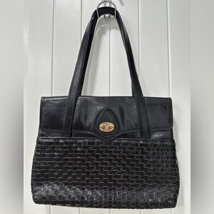 Vintage Pistore Italian Chic Black Woven Leather Shoulder Bag
